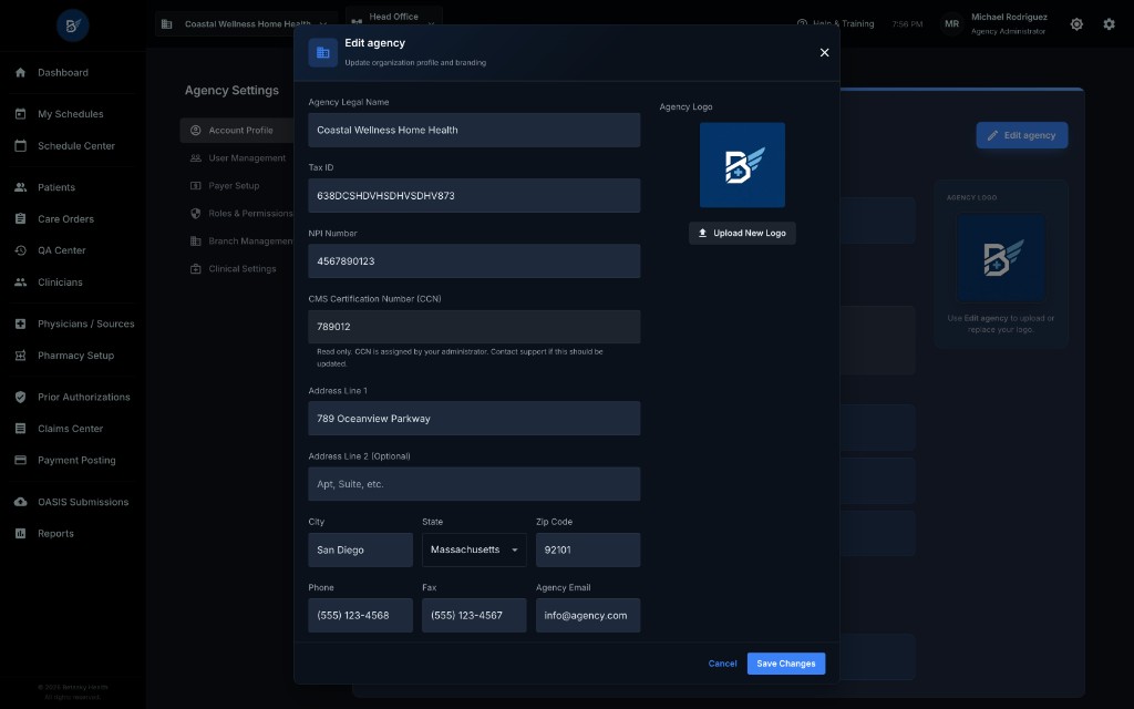 Payer Setup Page