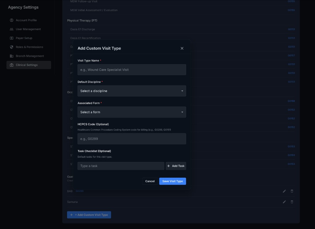Add Custom Visit Type Modal