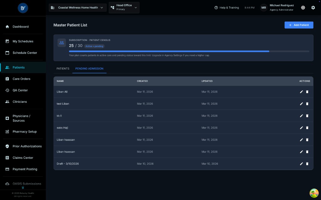 Pending Admissions Tab
