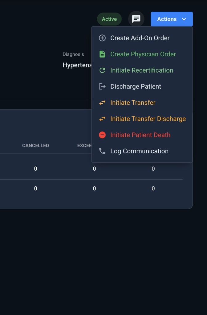 Actions Menu