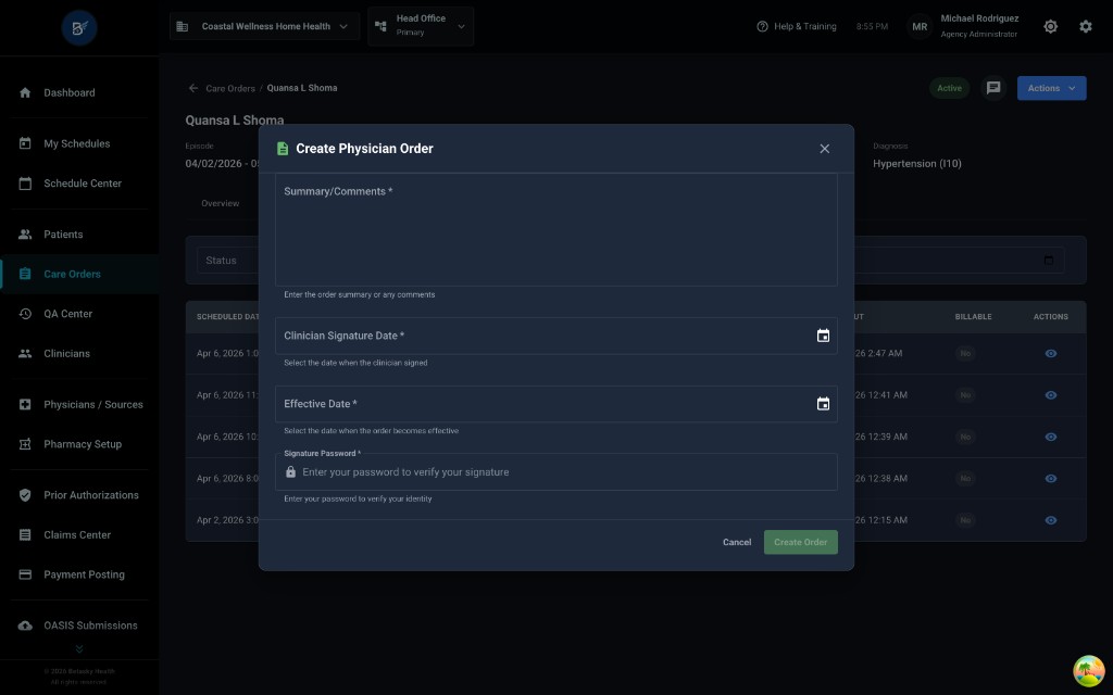 Create Physician Order Modal