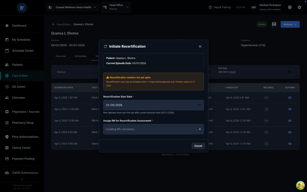 Initiate Recertification Modal
