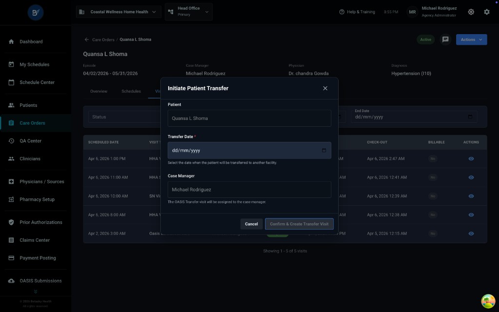 Initiate Patient Transfer Modal