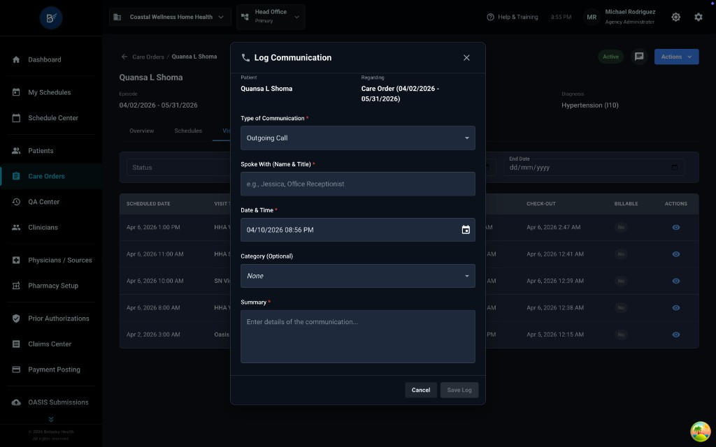Log Communication Modal