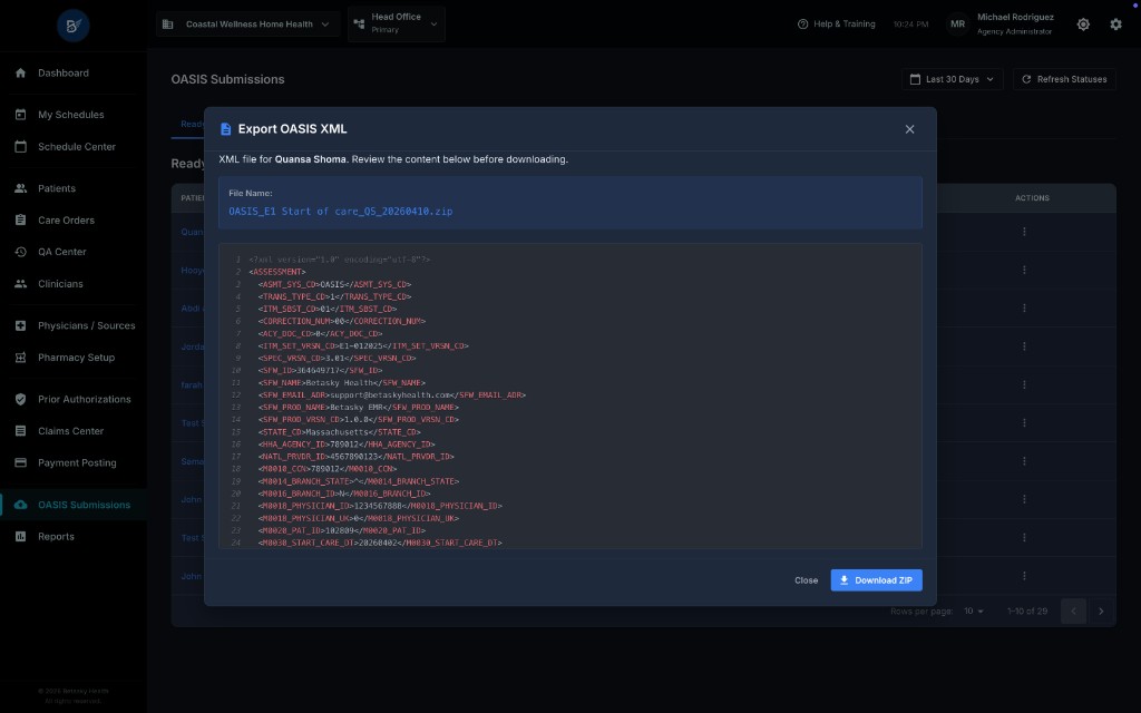 Export XML Modal