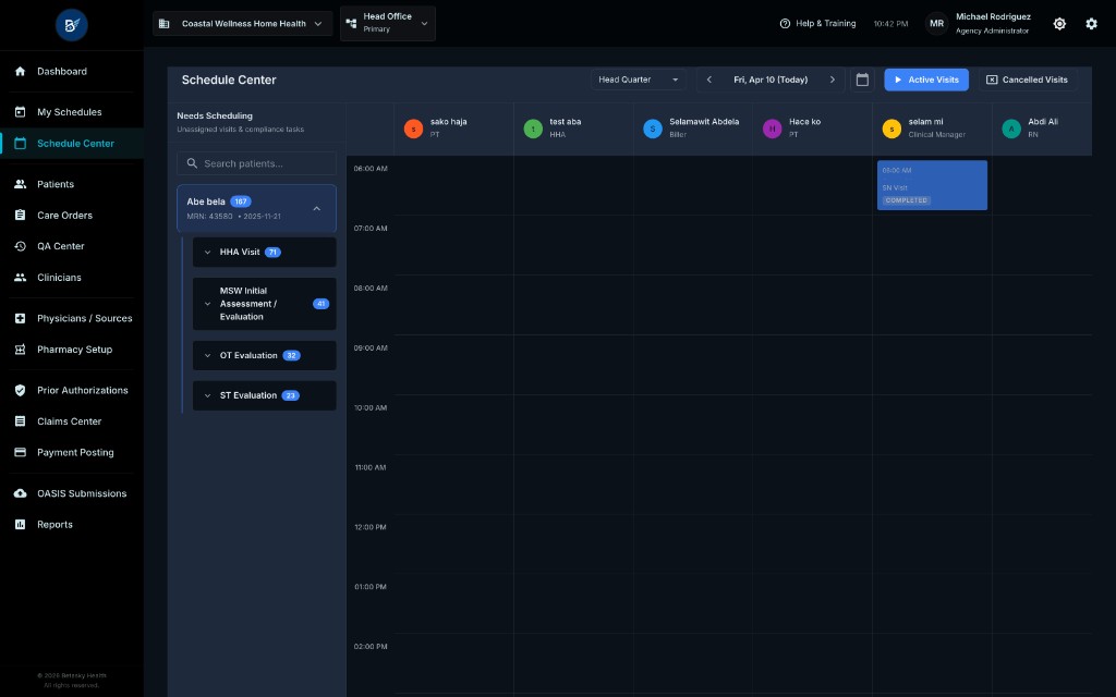 Schedule Center Main View