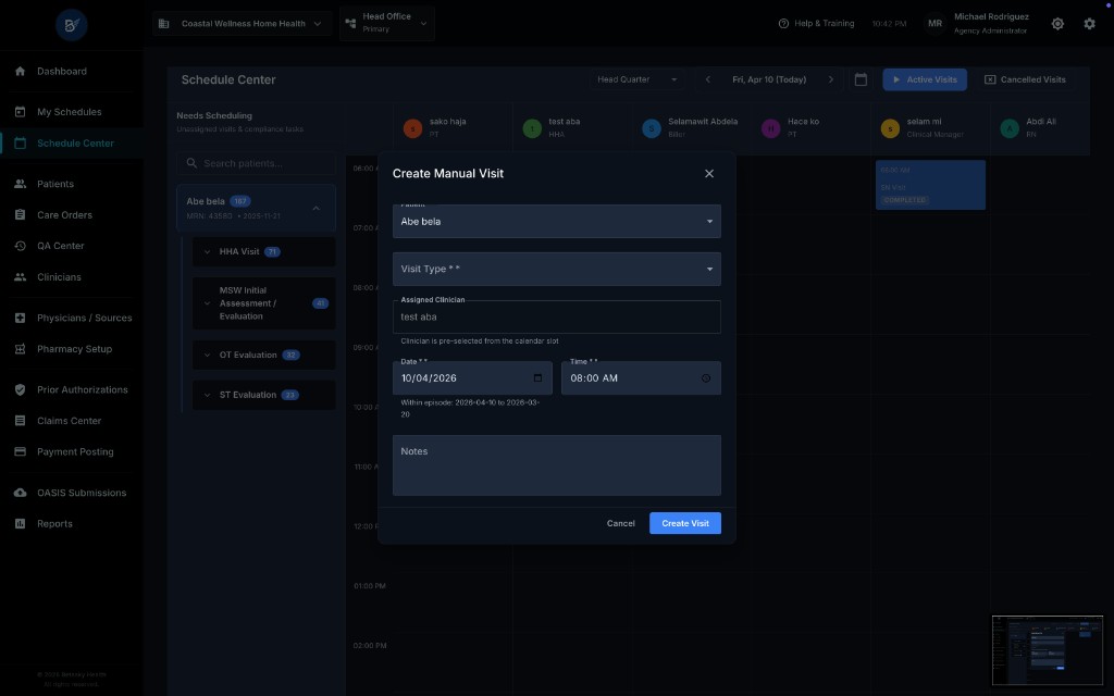 Create Manual Visit Modal