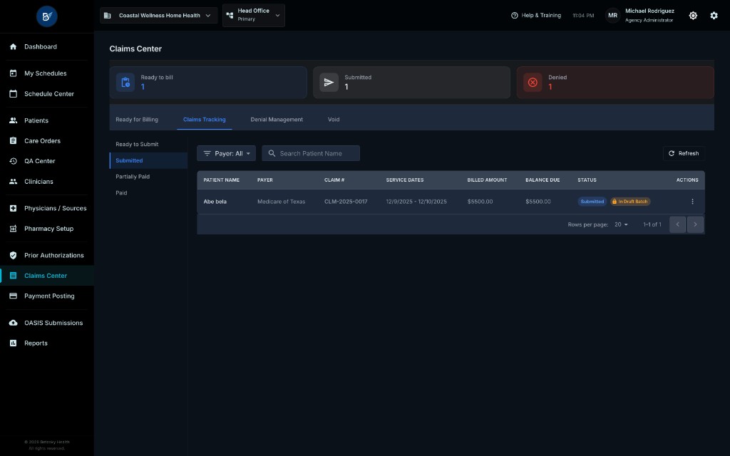 Submitted Claims Tab