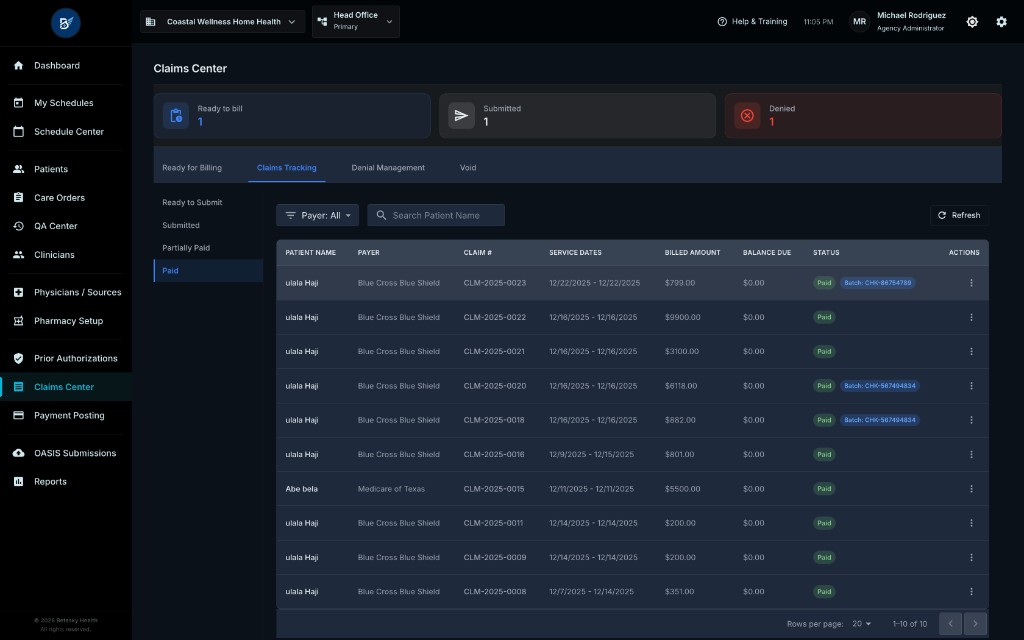 Paid Claims Tab