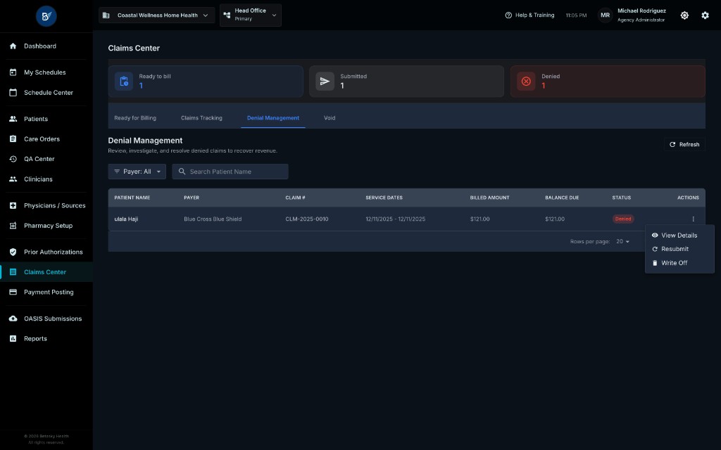 Denial Management Tab