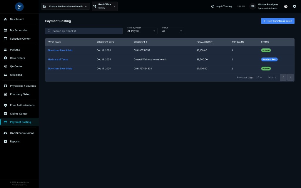 Payment Posting Main Page