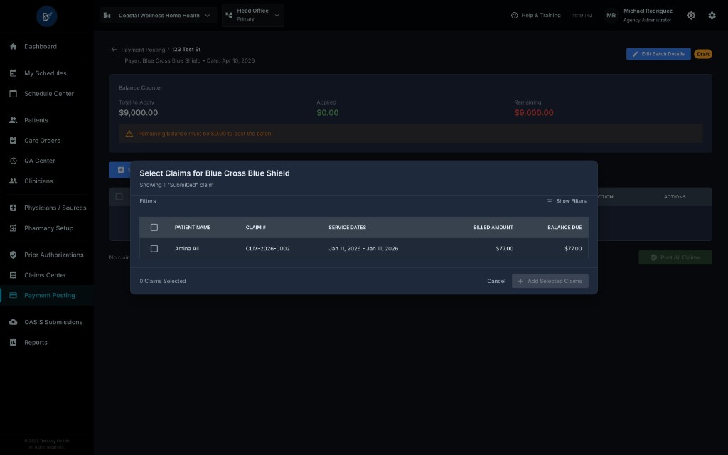 Select Claims Modal