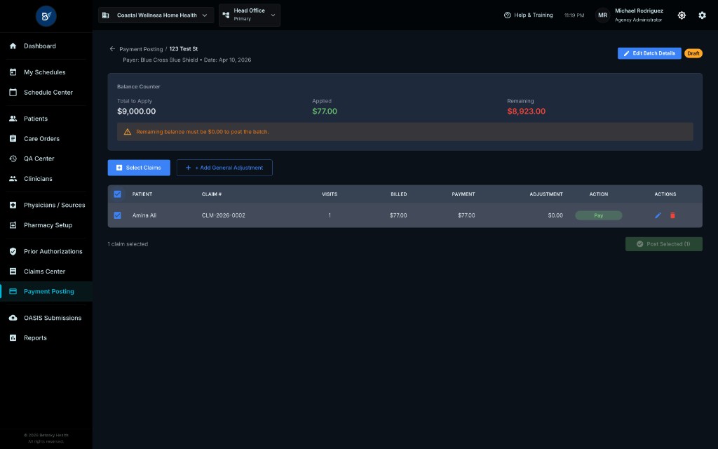 Batch with Claims Selected