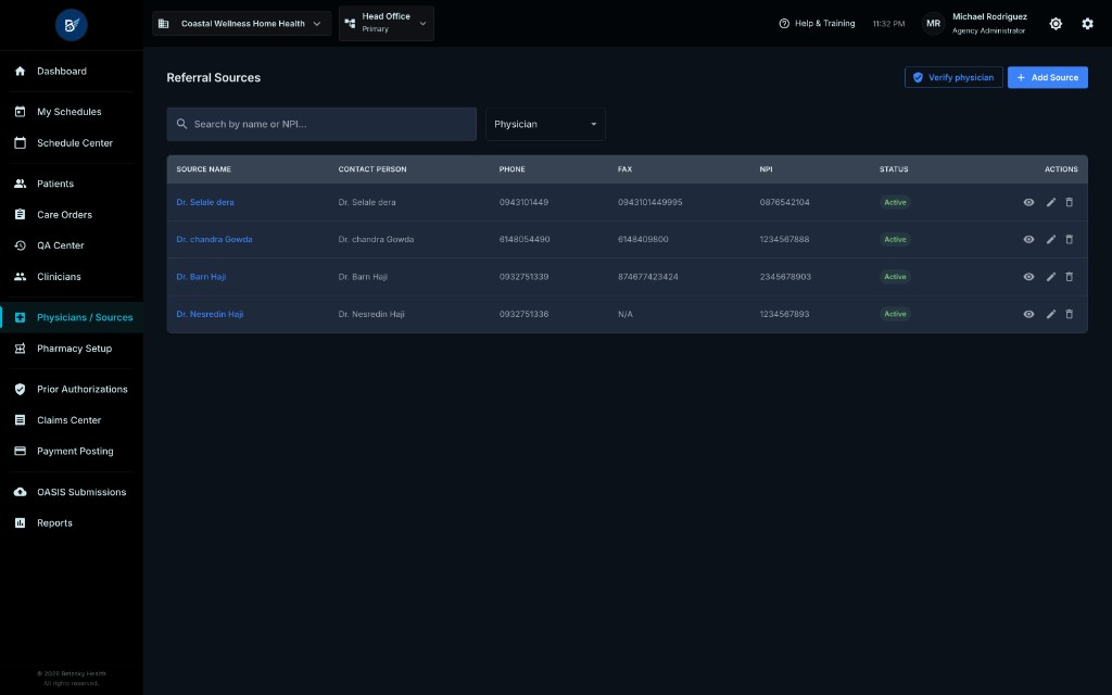Referral Sources List