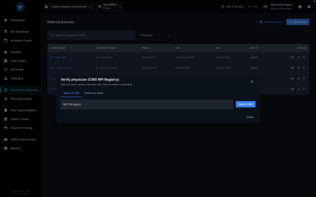 Verify Physician CMS Modal
